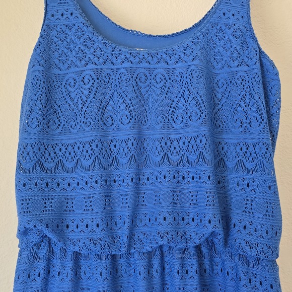 London Times Women Med Blue Maxi Dress Eyelet Coquette Feminine Cottage Vacation - Picture 5 of 7